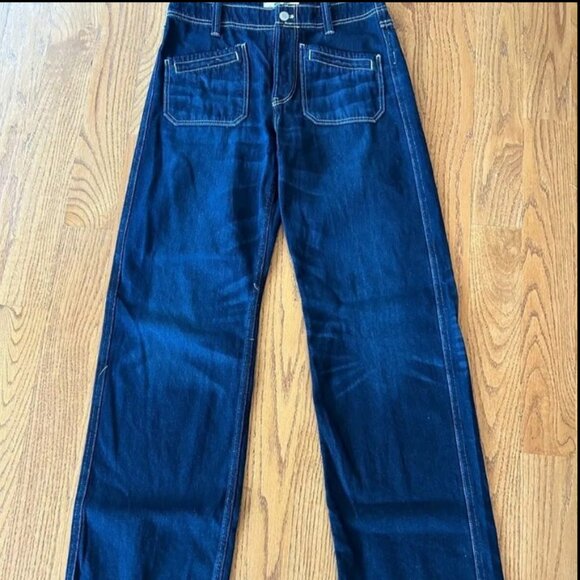 FREE WE THE FREE PEOPLE WIDE LEG SAILOR BUTTON FLY DARK JEANS 25/26/27 w - Picture 2 of 5